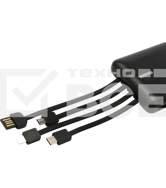 Портативный аккумулятор Gembird GPB-10C, 10000мА·ч, 2A, 4 встроенных кабеля, черный