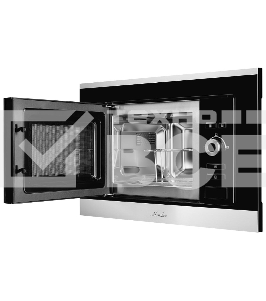 Встраиваемая микроволновая печь Monsher MMH 201 BX 60 см, 20 л, 8 автоматических кулинарных программ, 5 режимов мощности, функция размораживания по весу полуфабрикатов или по времени, черный и нерж.
