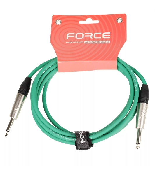 Кабель гитарный FORCE FGC-09/3 GR1/4' TS Jack - 1/4' TS Jack, высококачественный, малошумящий с проводниками из безкислородной меди OFC, диаметр 6 мм, профессиональные металлические разъемы, длина 3 м, цвет зеленый