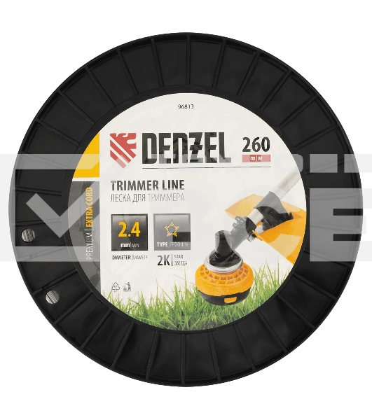 Леска для триммера Denzel двухкомпонентная звезда, 2,4 мм х 260 м, на DIN катушке EXTRA CORD