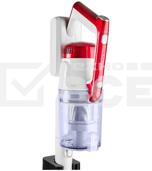 Пылесос вертикальный/ручной H-Clean HVC 102 SE белый/красный, питание от аккумулятора, 100 Вт, уборка сухая, пылесборник 0.65 л, работа от АКБ max 45 мин