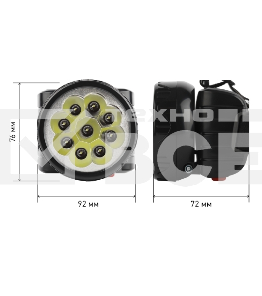 Фонарь налобный светодиодный Трофи TG9 ударопрочный, 9 LED, 2 режима, аккумуляторный, чёрный