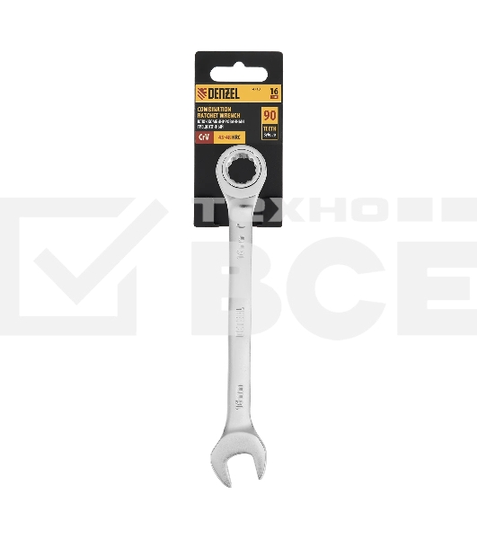 Ключ комбинированный трещоточный Denzel 14710 16 мм, CrV, матовый хром