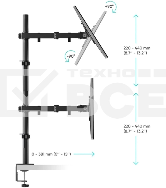 Кронштейн ONKRON D421E для четырех мониторов 13'-32' настольный, черный