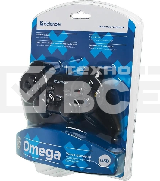 Геймпад Defender Omega USB, Проводной геймпад, 12 кнопок, 2 стика