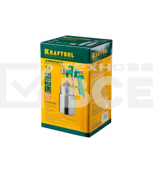 Пневматический краскопульт KRAFTOOL AirKraft, HVLP, с нижним бачком, 1,4мм 06520-1.4