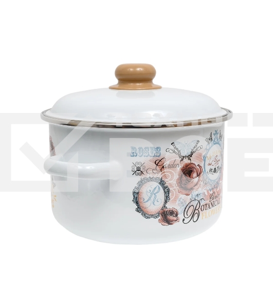 Кастрюля Appetite 1RD201М Roses с крышкой, эмалированная сталь, цилиндрическая 4 л