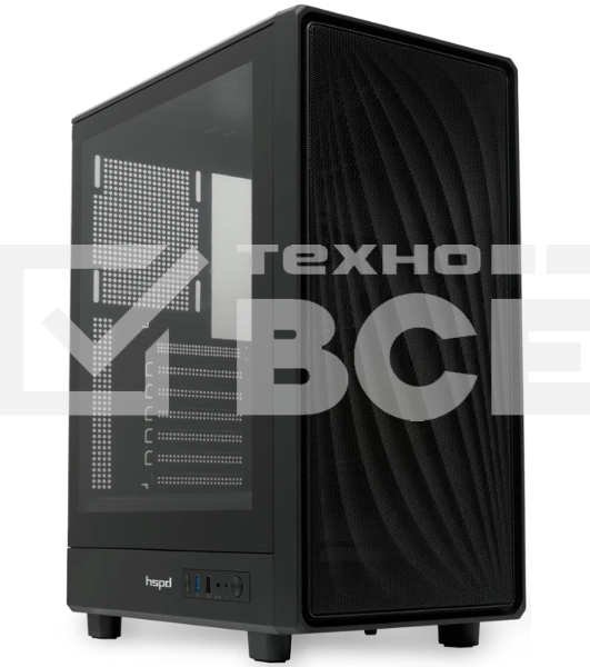 Компьютерный корпус без блока питания HSPD M510, Mesh Mid Tower, черный, TG, 0.5 SPCC, no fans ATX, mATX, mITX 180/280/160мм 1x2.5', 1x3.5', 7xPCI 1xUSB-A 3.0, 1xUSB-A 1.0 517x277x418мм
