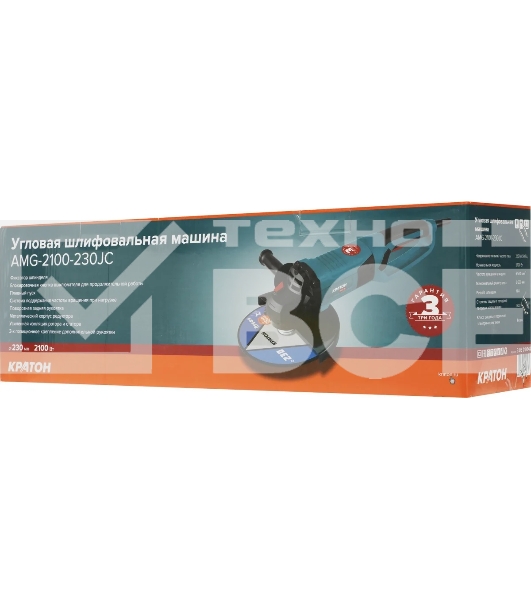 Угловая шлифовальная машина Кратон AMG-2100-230JC 2100Вт 6000об/мин рез.шпин.:M14 d=230мм (3 05 01 047)