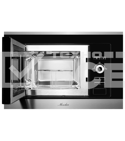 Встраиваемая микроволновая печь Monsher MMH 201 BX 60 см, 20 л, 8 автоматических кулинарных программ, 5 режимов мощности, функция размораживания по весу полуфабрикатов или по времени, черный и нерж.