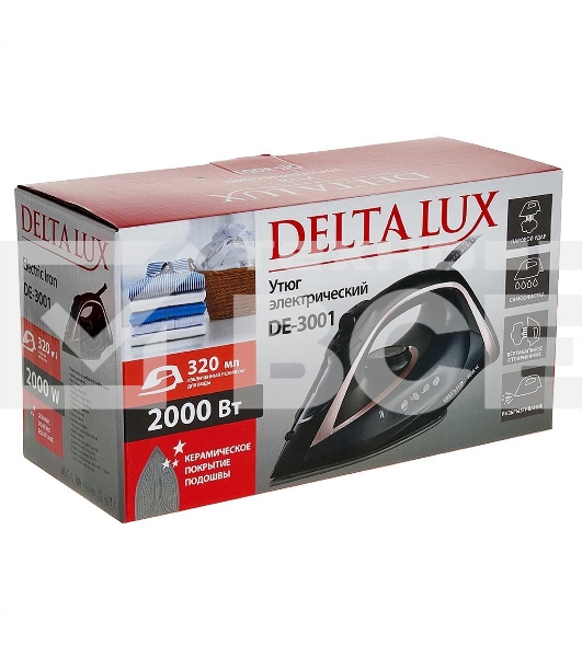 Утюг DELTA LUX DE-3001 черный с бронзовым, 2000 Вт