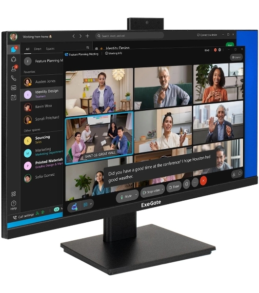 Монитор 23.8' ExeGate SuperView EA2400 IPS 1920x1080, 75 Гц, 5 мс, 16:9, 250 кд/м², HDMI 1.4, VGA, веб-камера (2 Мп), 3.5 мм, черный