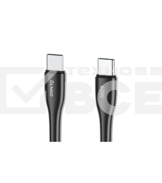 Кабель OLMIO STYLE, Type-C - Type-C, 60W, 1.2м, тканевая оплетка, черный