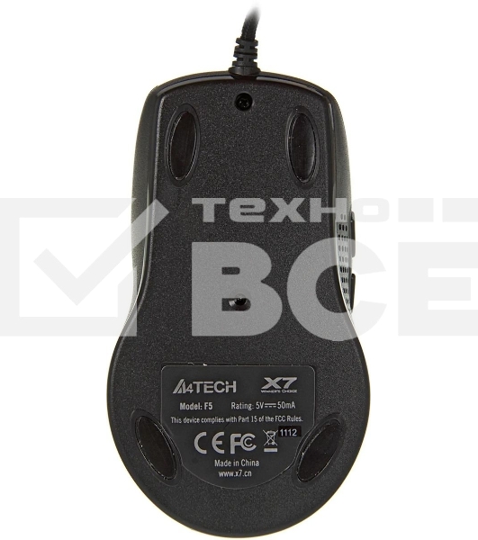 Мышь проводная A4Tech F5 черный, 3000 dpi, USB, кнопки - 7
