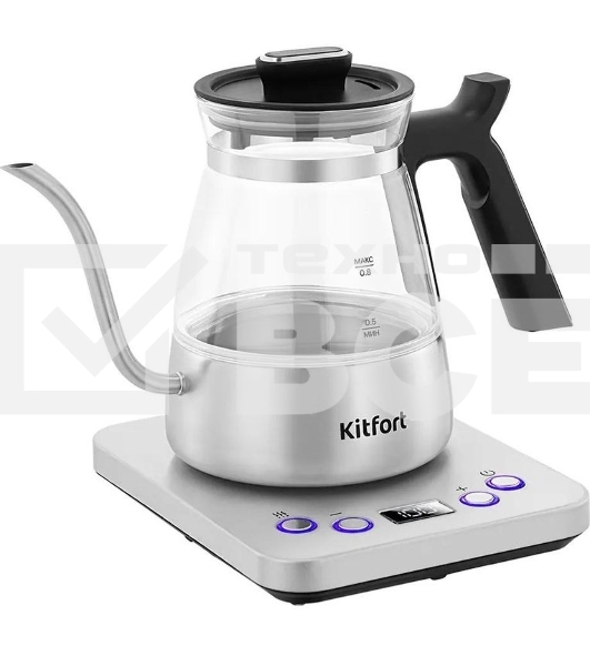 Чайник электрический Kitfort КТ-8707 0.8л. 1300Вт нержавеющая сталь/черный корпус: Металл/стекло/пластик