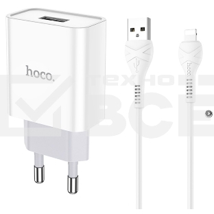 Блок питания (сетевой адаптер) HOCO C81A Asombroso single 1xUSB с кабелем USB-Lightning, 2.1A, 10W