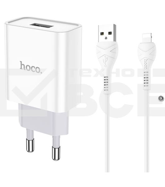 Блок питания (сетевой адаптер) HOCO C81A Asombroso single 1xUSB с кабелем USB-Lightning, 2.1A, 10W