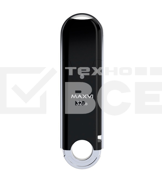 Флеш диск Maxvi P2 32GB USB 2.0 black, монолит с колпачком, ABS пластик