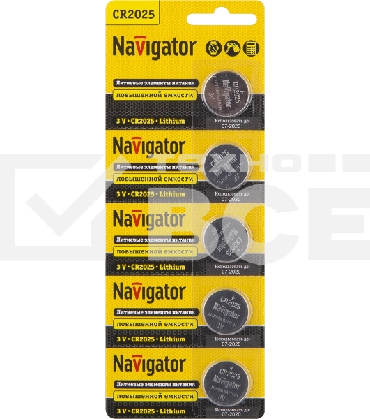 Элемент питания NAVIGATOR NBT-CR2025-BP5, 3 В