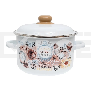 Кастрюля Appetite 1RD201М Roses с крышкой, эмалированная сталь, цилиндрическая 4 л