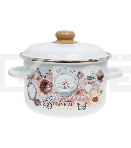 Кастрюля Appetite 1RD201М Roses с крышкой, эмалированная сталь, цилиндрическая 4 л