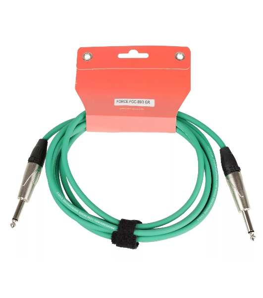 Кабель гитарный FORCE FGC-09/3 GR1/4' TS Jack - 1/4' TS Jack, высококачественный, малошумящий с проводниками из безкислородной меди OFC, диаметр 6 мм, профессиональные металлические разъемы, длина 3 м, цвет зеленый