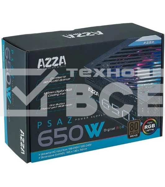 Блок питания Azza PSAZ-650B, 650вт, 80 PLUS  Bronze, 120мм, черный