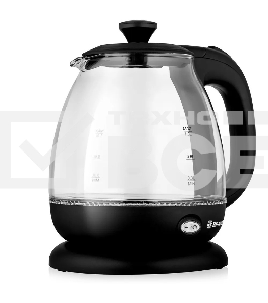 Чайник электрический BRAYER BR6106, 1100 Вт, 1 л, стеклянный, автоотключение, подсветка, черный