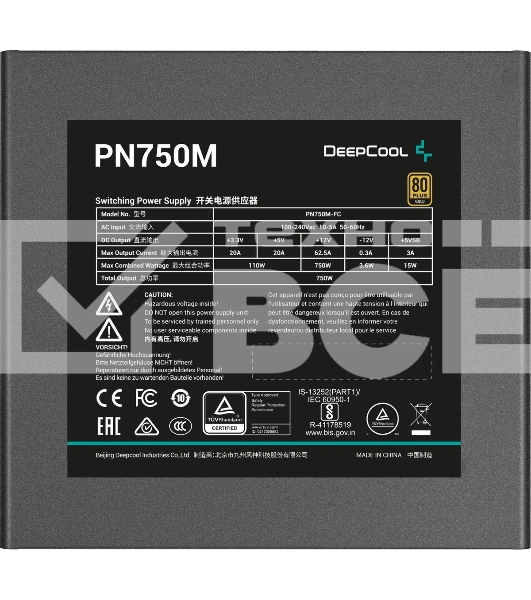 Блок питания Deepcool / GamerStorm PN750M V2 Gen.5, 750Вт, 80 PLUS Gold, 120мм, черный
