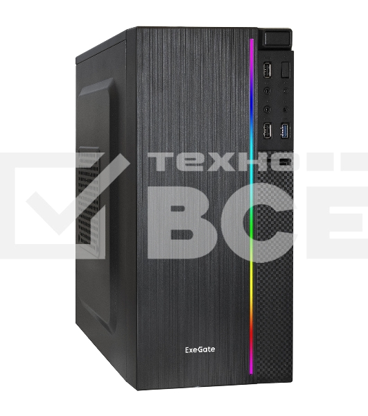 Компьютерный корпус Minitower ExeGate mEVO-9302-NPX400 (mATX, БП 400NPX с вент. 12см, 2*USB+1*USB3.0, HD аудио, черный, с RGB подсветкой)