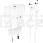 Блок питания (сетевой адаптер) HOCO C94A Metro 1xUSB-C с кабелем Type-C-Lightning, 3.0A, 20W, белый, фото 1