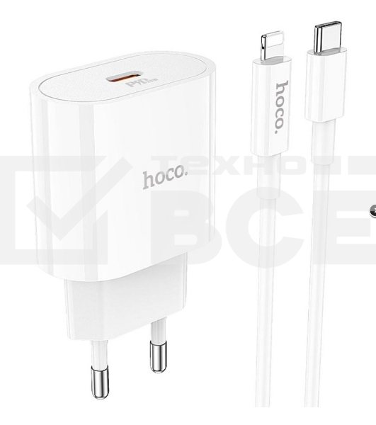 Блок питания (сетевой адаптер) HOCO C94A Metro 1xUSB-C с кабелем Type-C-Lightning, 3.0A, 20W, белый