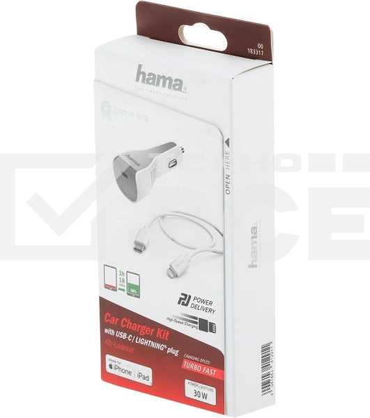 Комплект зарядное устройство Hama H-183317 3A PD для Apple кабель Apple Lightning/Type-C белый