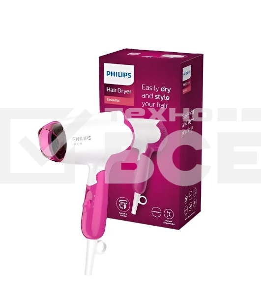 Фен Philips BHD003/00 1400Вт, розовый/белый