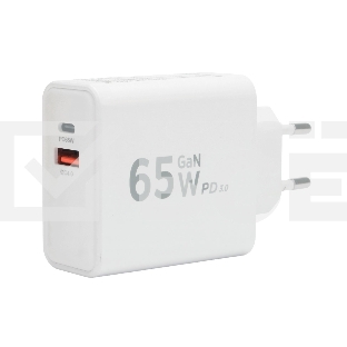Зарядное устройство Cablexpert MP3A-PC-50, 65Вт GaN, быстрая зарядка QC4.0/PD3.0, 2 порта: USB и Type-C, белый, коробка
