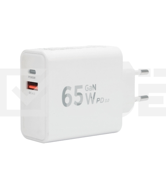 Зарядное устройство Cablexpert MP3A-PC-50, 65Вт GaN, быстрая зарядка QC4.0/PD3.0, 2 порта: USB и Type-C, белый, коробка