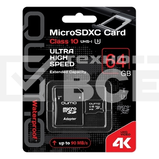 Флеш карта QUMO MicroSDXC 64Gb Class 10 UHS-I U3 черный adp