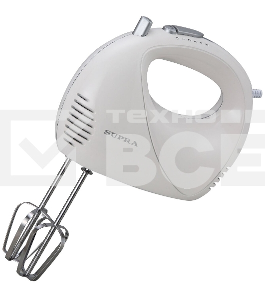 Миксер SUPRA MXS-527 500 Вт.Режим Турбо. 5 скоростей. Две насадки: для взбивания яиц и крема и для замеса тяжелого теста. белый.