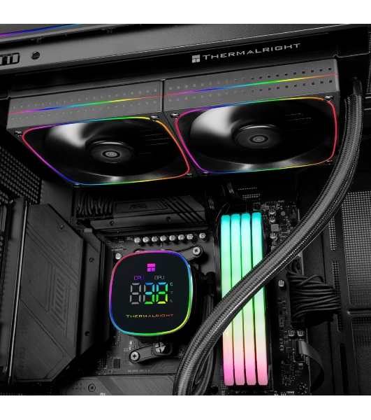 Система жидкостного охлаждения Thermalright Frozen Horizon 240 Digital (240мм, LED temp., Black, ARGB/Fans: 2x120мм, 68.9CFM, 28.2dBA, 2000RPM/Pump height 53.2мм, Rad thickness 27мм/S: 1700, 1200, 1851, 115X, AM5, AM4)