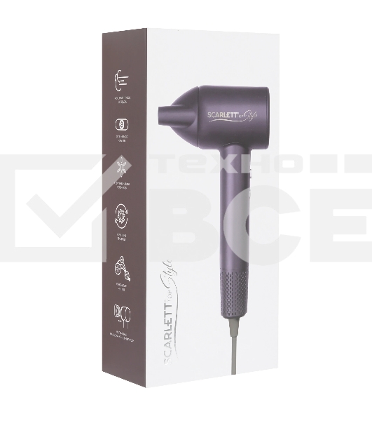 Фен Scarlett SC-HD70I43 фиолетовый, 1600 Вт, ионизация