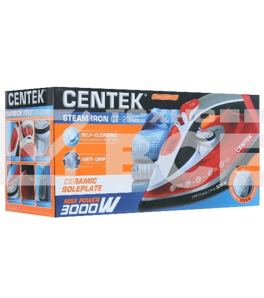 Утюг Centek CT-2346 красный/черный/белый, 3000 Вт, 45 г/мин, 190 г/мин, 380 мл