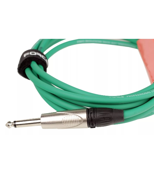 Кабель гитарный FORCE FGC-09/3 GR1/4' TS Jack - 1/4' TS Jack, высококачественный, малошумящий с проводниками из безкислородной меди OFC, диаметр 6 мм, профессиональные металлические разъемы, длина 3 м, цвет зеленый