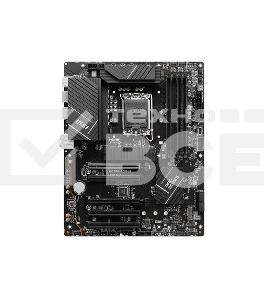 Материнская плата MSI PRO B760-P DDR4 II, LGA 1700, Intel B760, 4xDDR4, 4xSATA, 2xM.2, 1xPCIe 4.0 x16, 1xPCIe 4.0 x4, 3xPCIe 3.0 x1, 1xHDMI, 1xDP, 1x 2.5Gb LAN, 2xUSB-A 2.0, 2xUSB-A 3.2 Gen 1, 1xUSB-C 3.2 Gen 2, 5x3.5 мм, 7.1, ATX