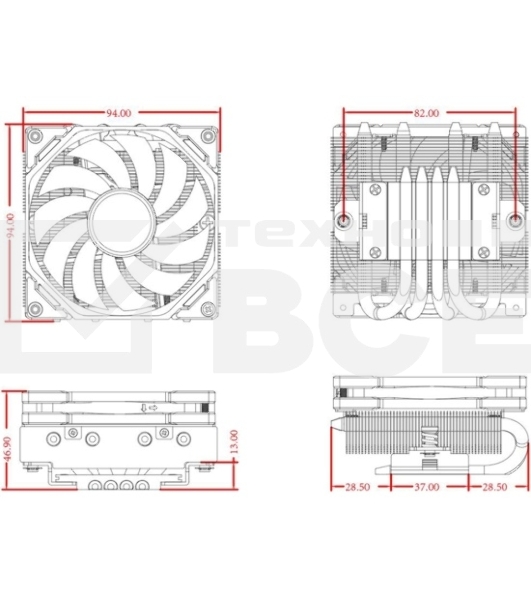 Кулер для процессора ID-COOLING IS-40-XT черный 92мм алюминий+медь 2800rpm 35.2db 4-pin 95W 47мм