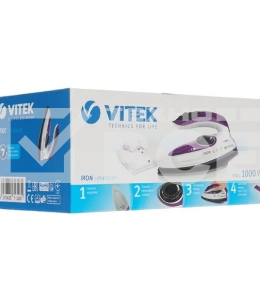 Утюг дорожный Vitek VT-8305 1000Вт белый/фиолетовый