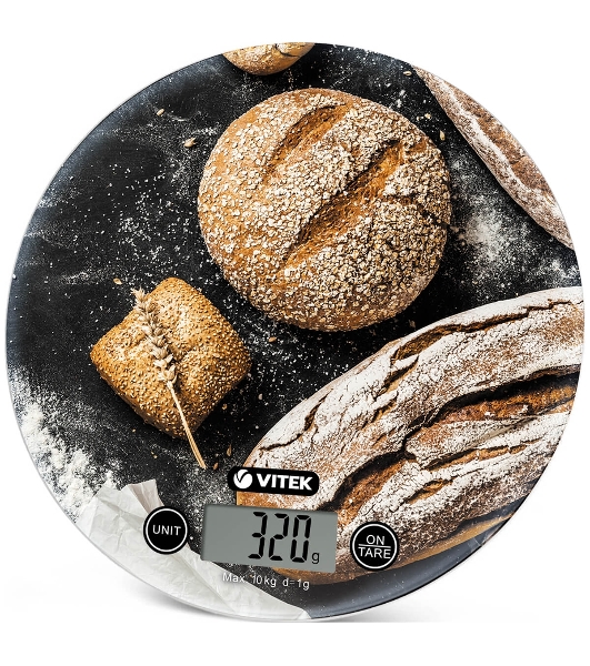 Весы кухонные электронные Vitek VT-8016 10 кг, круглые ХЛЕБ