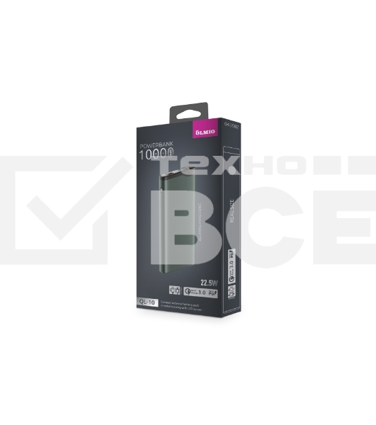 Портативный аккумулятор OLMIO QL-10, 10000mAh, 22.5W, QuickCharge3.0/PowerDelivery, LCD, серый