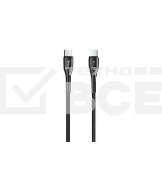 Кабель OLMIO STYLE, Type-C - Type-C, 60W, 1.2м, тканевая оплетка, черный