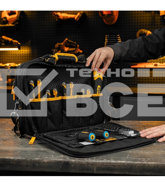 Сумка для инструмента Denzel 400х170х300 мм, 3 отделения, 28 карманов, наплечный ремень