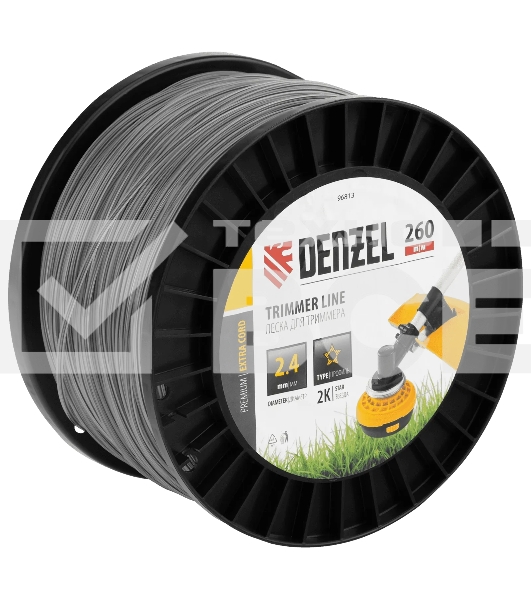 Леска для триммера Denzel двухкомпонентная звезда, 2,4 мм х 260 м, на DIN катушке EXTRA CORD